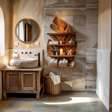 Contemporary Wooden Tropical Leaf Wall Shelf For Spa Decor