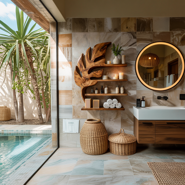 Modern Wooden Leaf Bathroom Shelf For Bathroom Interior