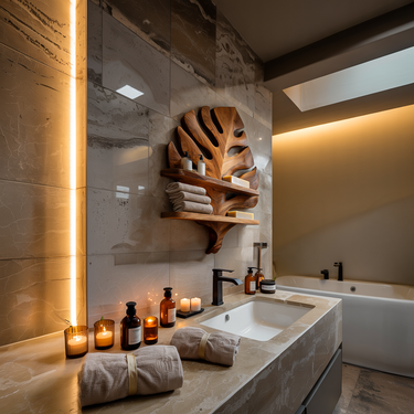 Organic Wooden Leaf Wall Shelf For Bathroom Spa Decor