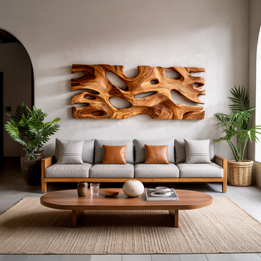 Modern Sculptural Wooden Wall Art For Living Room Decor