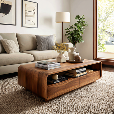 Modern Wood Coffee Table With Drawer For Living