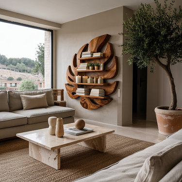 Modern Wooden Leaf Floating Bookshelf For Living Room