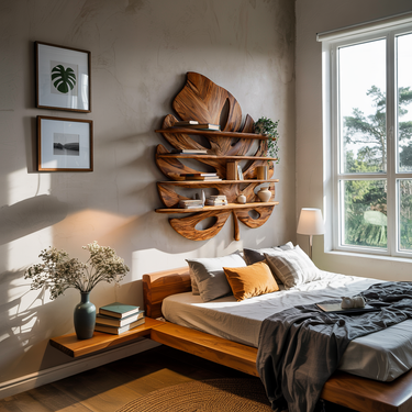 Artistic Wooden Tropical Leaf Wall Mounted Bookshelf For Home Decor