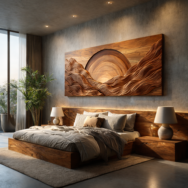 Wooden Mountain Sunrise Wall Art For Living Room