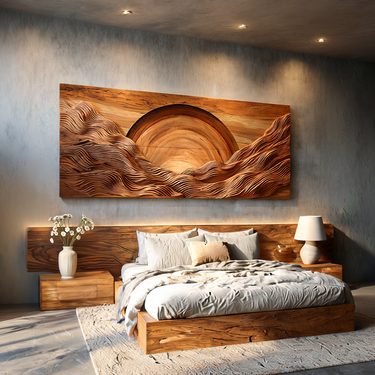 Wooden Mountain Sunrise Wall Art For Living Room