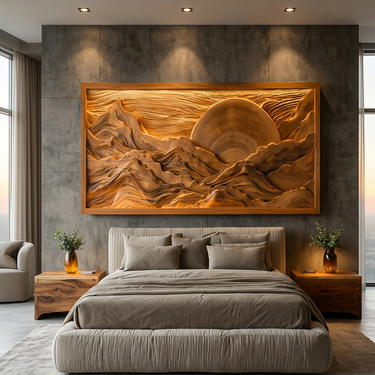 Wooden Mountain Sunset Wall Art For Living Room Decor