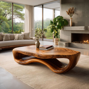 Artistic Wooden Coffee Table Curved For Modern Interior