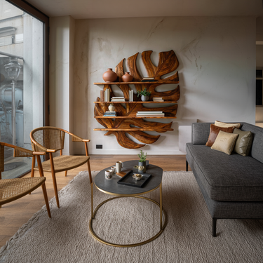 Large Wooden Tropical Leaf Bookshelf For Living Room