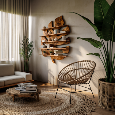 Contemporary Wooden Leaf Bookshelf For Living Room Design