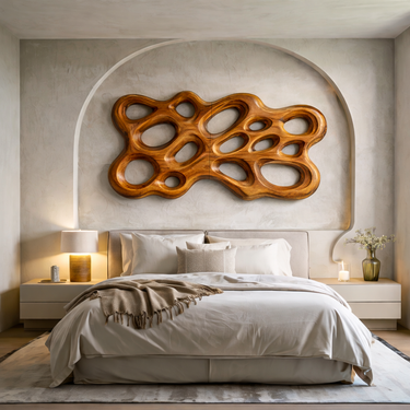 Abstract Wooden Wall Art With Cutout Sculpture For Bedroom