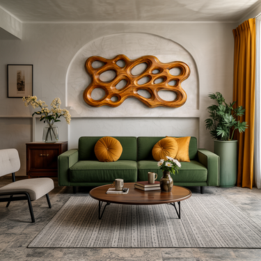 Abstract Wooden Wall Art With Cutout Sculpture For Bedroom