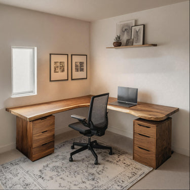 Organic L Shaped Corner Desk With Drawer For Home Office