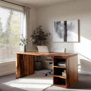 Minimal Office Table With Open Storage For Home Office