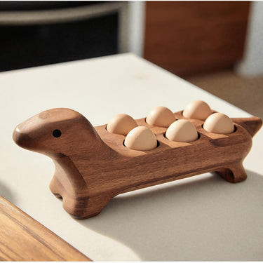 Rustic Egg Holder Lovely Dog Carving For Kitchen