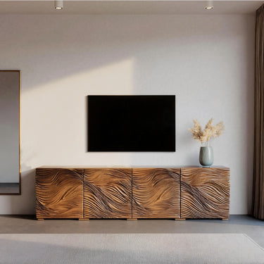 Modern Organic Wave Carved TV Console For Living Room
