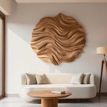 Organic Round Flow Carved Art Panel For Living Room
