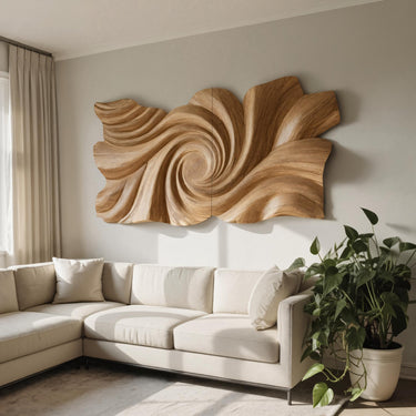 Modern Handcrafted Swirl Carved Sculpture Panel For Living Room