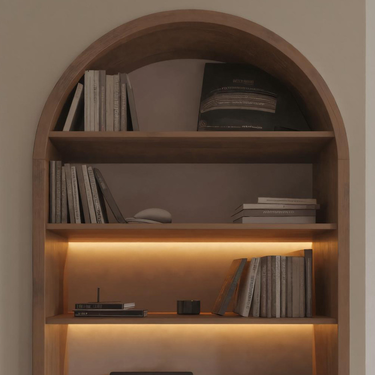 Arched Wooden Wall Bookshelf With Storage For Living Room