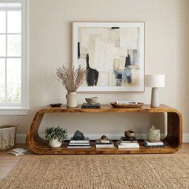 Modern Wood Console Table With Rounded Form For Living Room