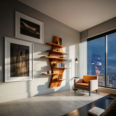 Contemporary Wooden Wall Mounted Bookshelf For Living Room
