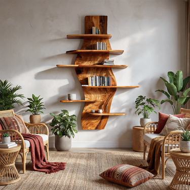 Contemporary Wooden Wall Mounted Bookshelf For Living Room