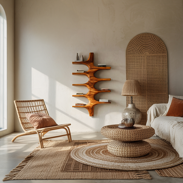 Sculptural Wood Wall Mounted Bookshelf For Modern Living Room