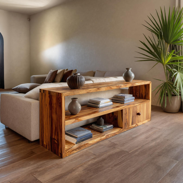 Rustic Console Table Long With Shelf For Living Room