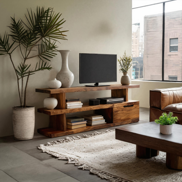 Contemporary TV Stand With Shelf For Living Room Decor