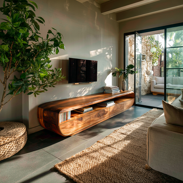 Handcrafted TV Cabinet Design Spacious Drawers For Living