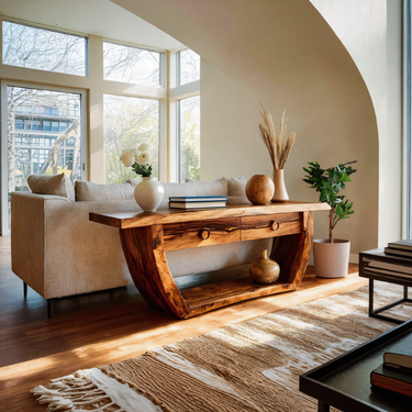 Handcrafted Curved Console Table For Living Room Decor