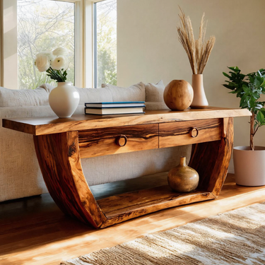 Handcrafted Curved Console Table For Living Room Decor