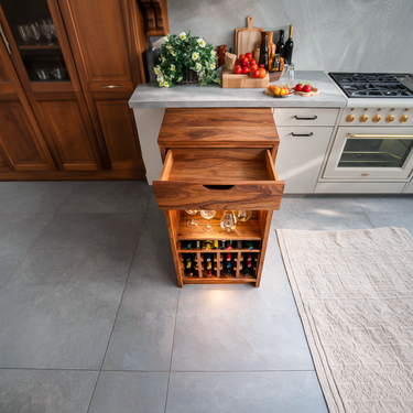 Modern Wine Cabinet With Bottle Shelves And Drawer For Kitchen