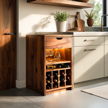 Modern Wine Cabinet With Bottle Shelves And Drawer For Kitchen