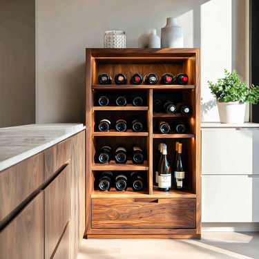 Modern Wooden Wine Cabinet With Bottle Storage For Dining
