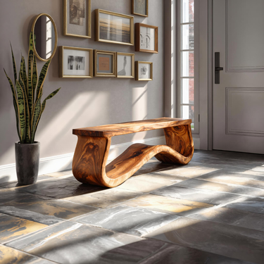 Modern Seating Bench Organic Curved Design For Entryway