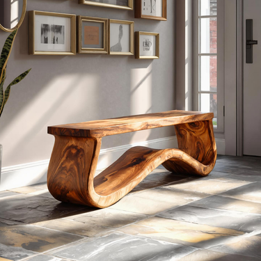 Modern Seating Bench Organic Curved Design For Entryway
