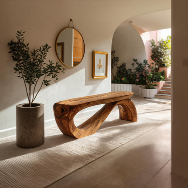 Minimal Organic Bench With Smooth Curved Form For Entryway