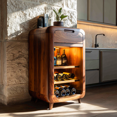 Modern Wine Cabinet With Shelves And Drawer For Bar Area
