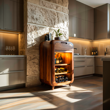 Modern Wine Cabinet With Shelves And Drawer For Bar Area