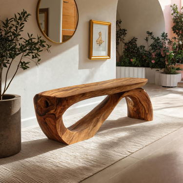 Minimal Organic Bench With Smooth Curved Form For Entryway