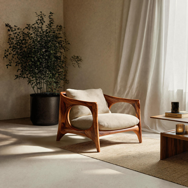 Modern Lounge Chair With Carved Frame For Living Room