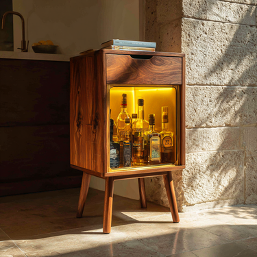 Modern Wood Wine Cabinet With Warm Lighting For Kitchen