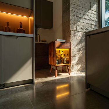 Modern Wood Wine Cabinet With Warm Lighting For Kitchen
