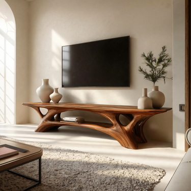 Organic TV Stand With Flowing Curved Design For Modern Home