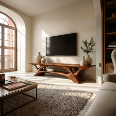 Organic TV Stand With Flowing Curved Design For Modern Home