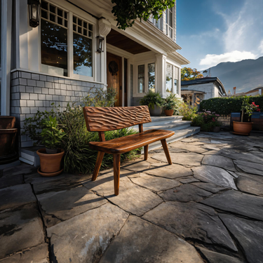 Modern Outdoor Wood Bench With Carved Backrest For Patio