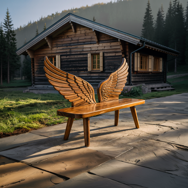 Modern Wood Bench With Wing Backrest For Exterior Seating