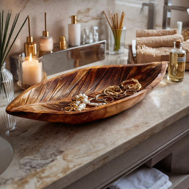 Contemporary Leaf Jewelry Tray Carved For Bathroom Or Bedroom