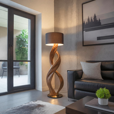 Artistic Twisted Wooden Floor Lamp For Contemporary Living Room