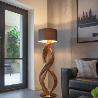 Artistic Twisted Wooden Floor Lamp For Contemporary Living Room